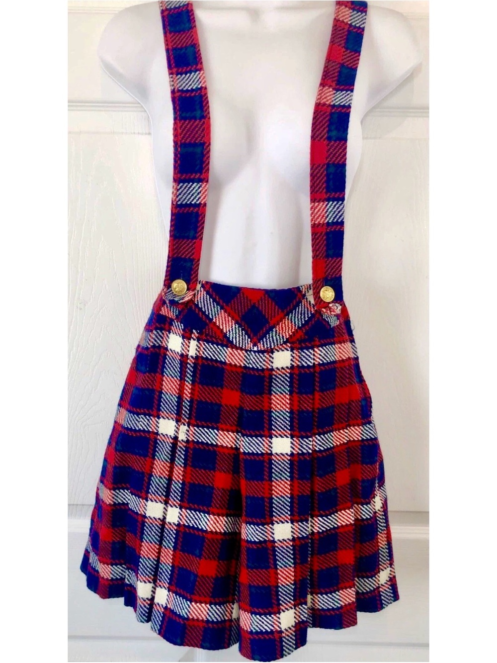 VTG 70s Wool Plaid Tartan Pleated Grunge Punk Romper Shorts Suspenders~Small